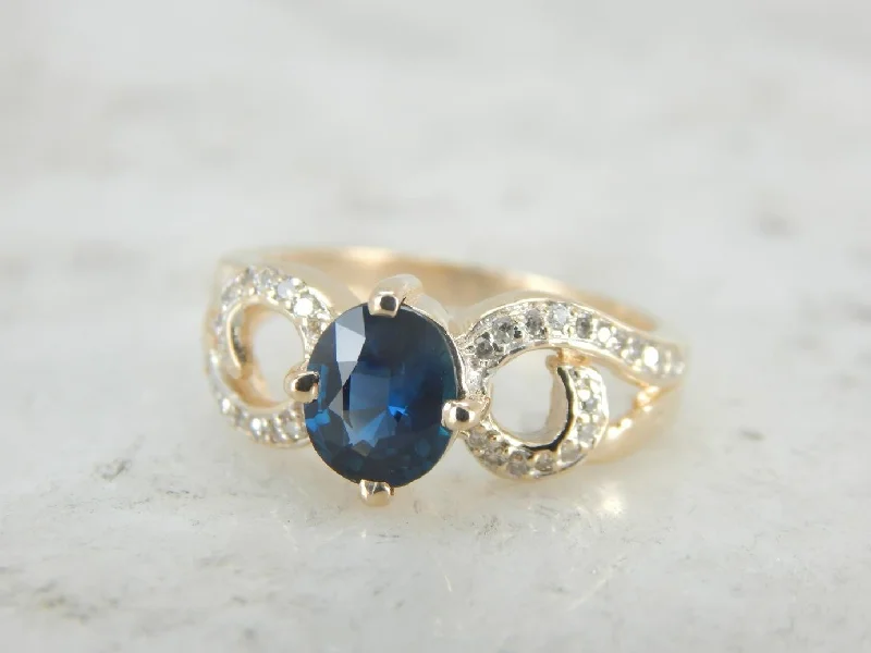 adjustable engagement ring for women-Modernist Sapphire and Diamond Ring for Day or Evening