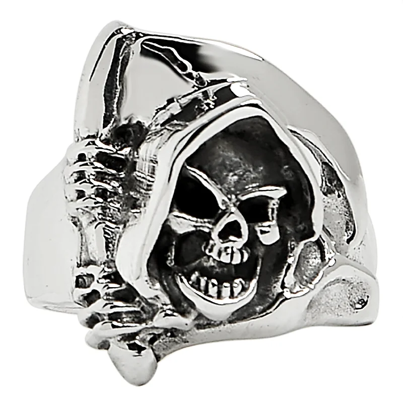 kite-shaped ladies ring-Sterling Silver Grim Reaper Skull Ring / SSR0005