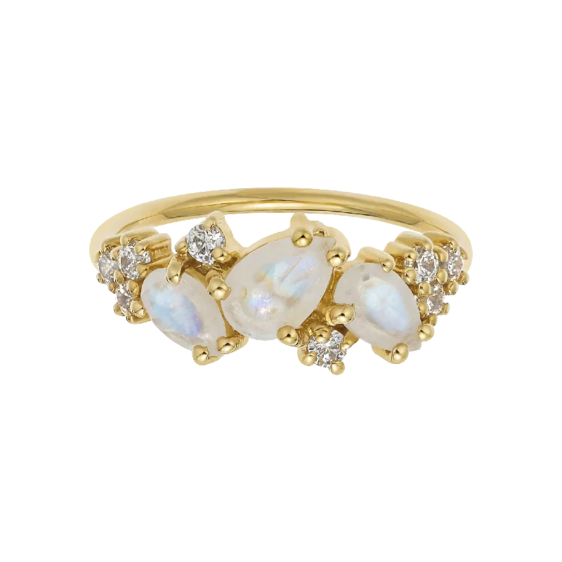 cathedral setting ladies ring-Rainbow Moonstone & Diamond Midsummer Night's Dream Ring