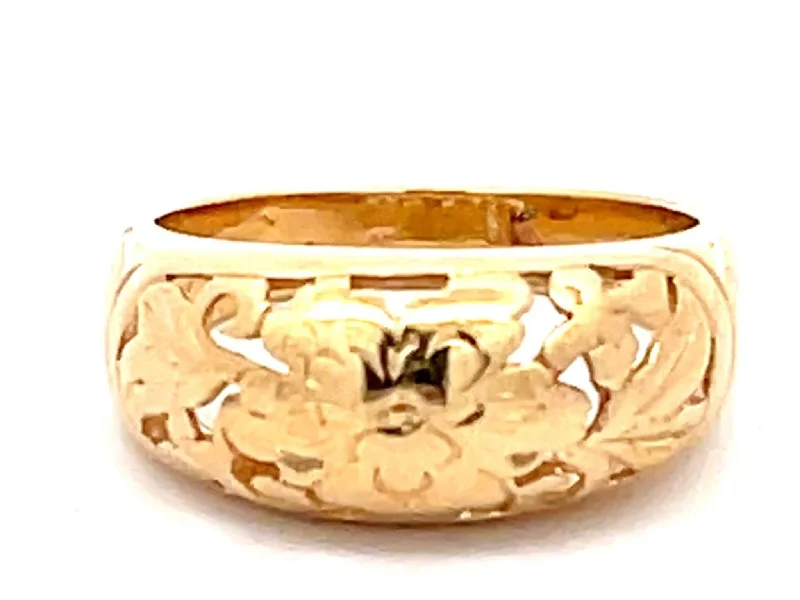 rose gold ladies ring-Mings Chrysanthemum Cutout Band Ring in 14k Yellow Gold size 4.5