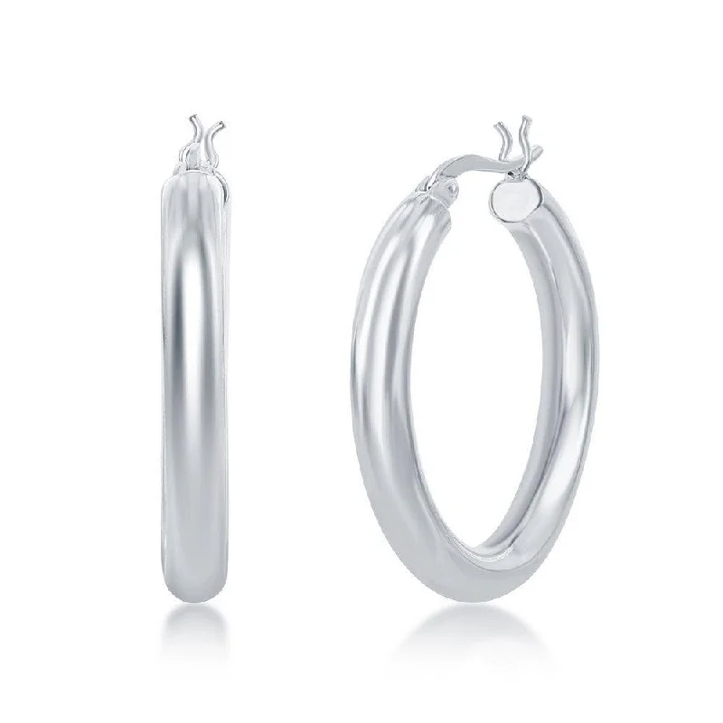 asymmetrical ladies earrings-Sterling Silver High-Polished Hoop Earrings, 4 x 30 mm