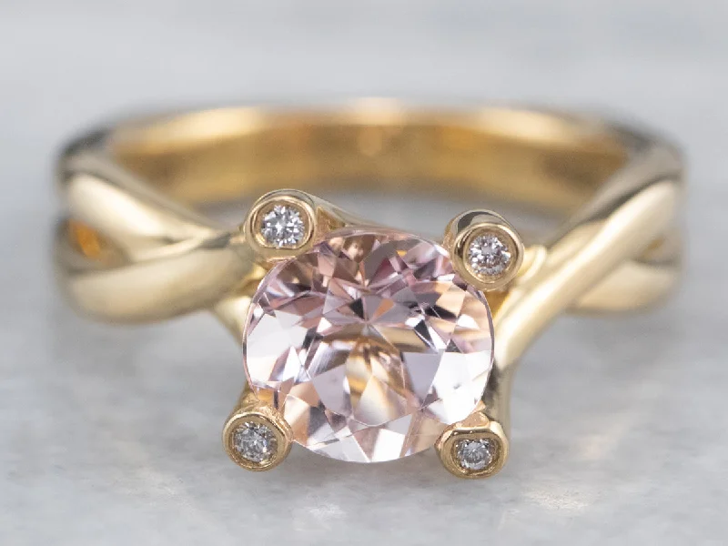 birthstone engagement ring for women-18K Gold Morganite and Diamond Ring