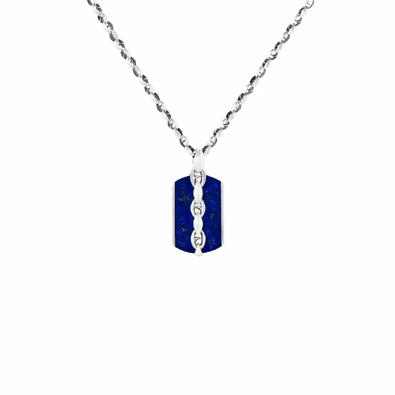 nameplate ladies necklace-19" Lapis Inlay Large Thorn Razer Tag Necklace