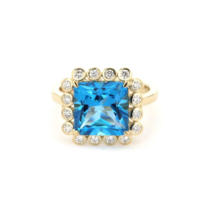 modern geometric engagement ring for women-Blue Topaz & Diamond Ring