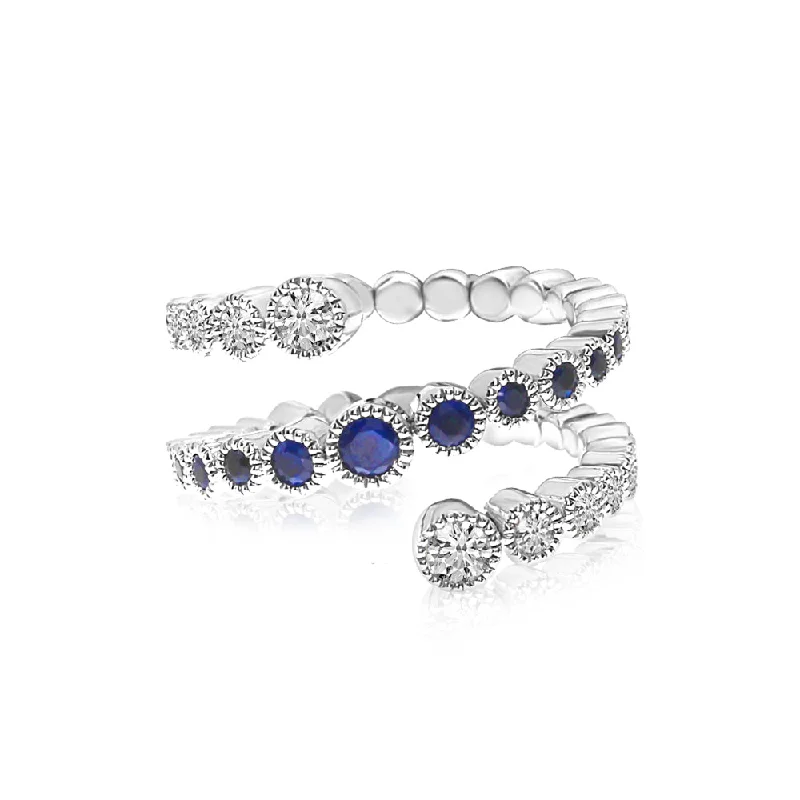 art deco engagement ring for women-SPIRAL SPRYNGS SAPPHIRE & DIAMOND RING BVR1056W