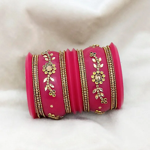 heirloom-inspired ladies bracelet-Sejal Pink Color Austrian Stone Bangle Set  - 1403760F