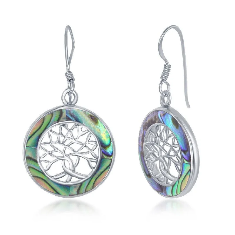 delicate floral ladies earrings-Sterling Silver Small Tree of Life Round Earrings - Abalanoe