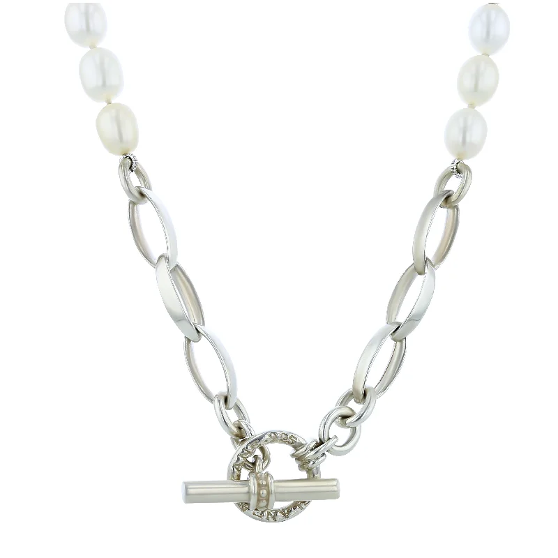 heart-shaped ladies necklace-Slane Sterling Silver and Pearl Station Necklace