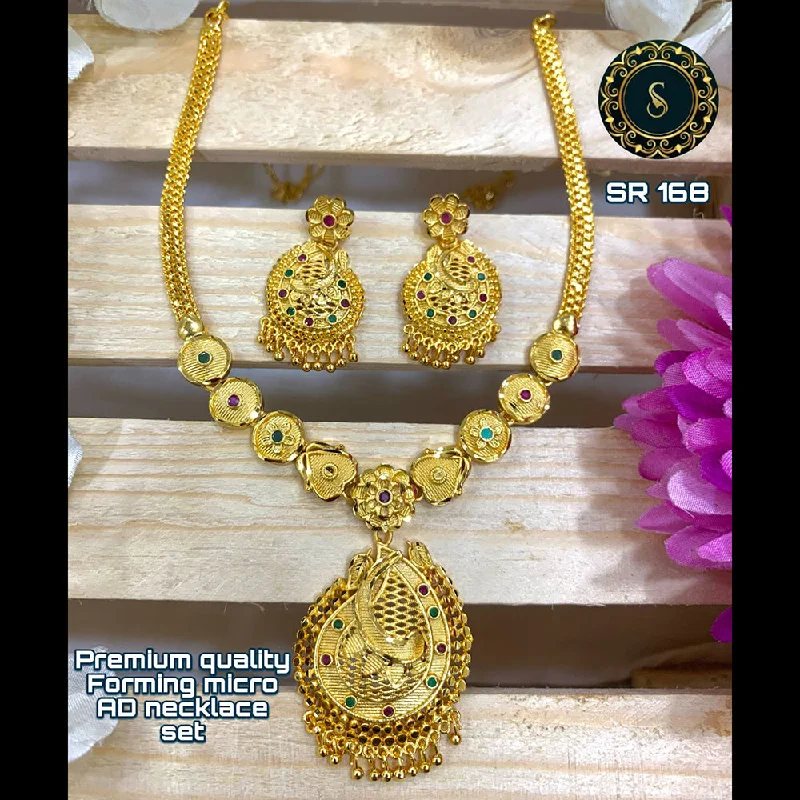 wedding bridal ladies necklace-Siara Collections Forming Gold Pota Stone Necklace Set