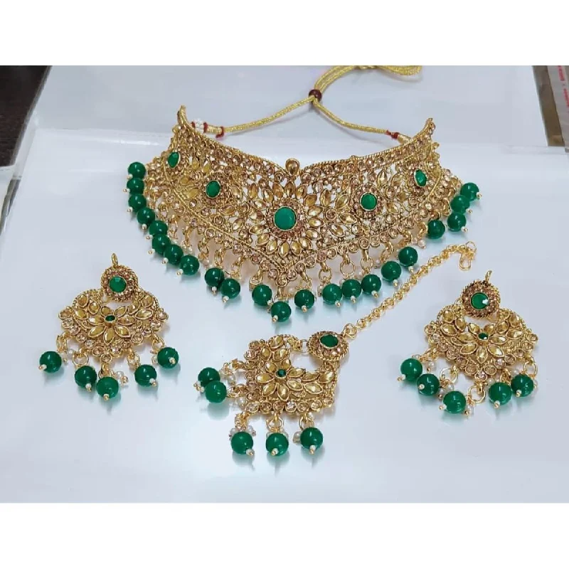 hammered metal ladies necklace-Akruti Collection Gold Plated Crystal Stone Necklace Set