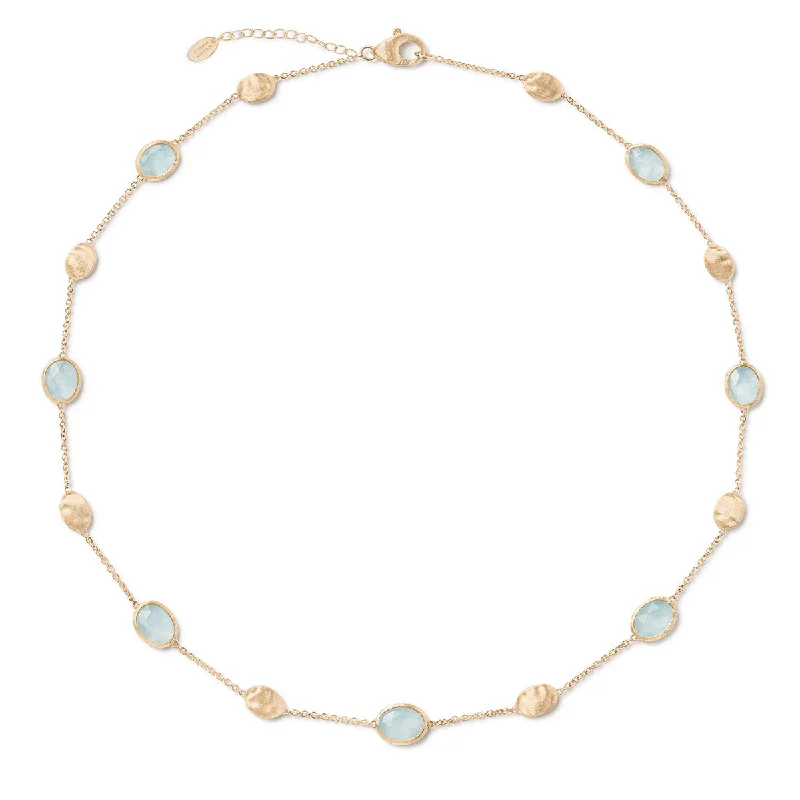 designer statement ladies necklace-Siviglia Collection 18K Yellow Gold and Aquamarine Necklace