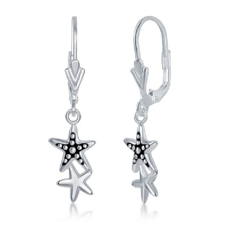 multi-stone ladies earrings-Sterlng Silver Oxidized Double Starfish Earrings