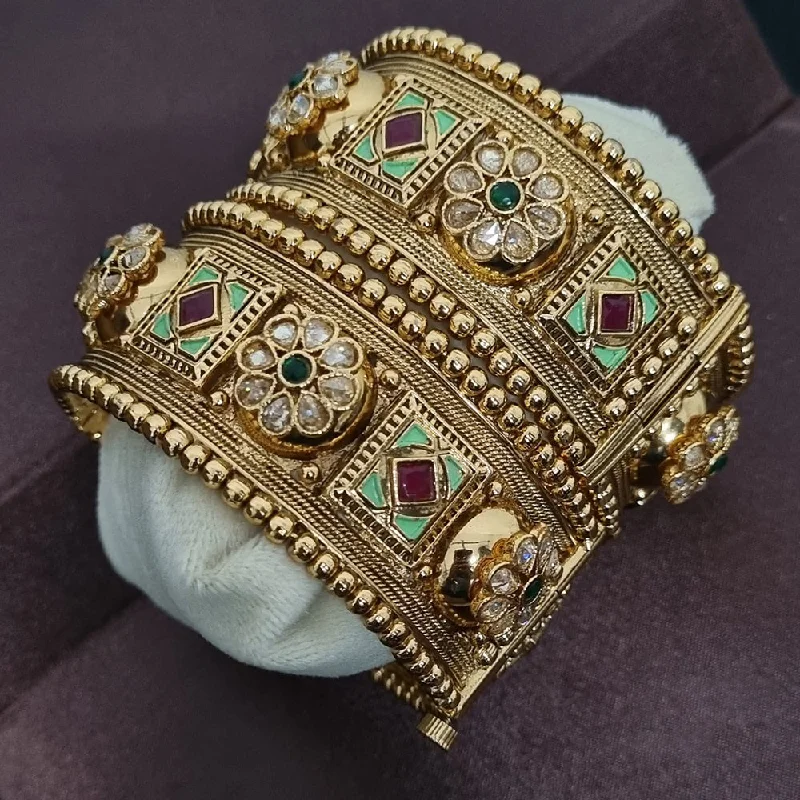 leather ladies bracelet-Lucentarts Jewellery Gold Plated Kundan Stone And Meenakari Openable Bangles Set