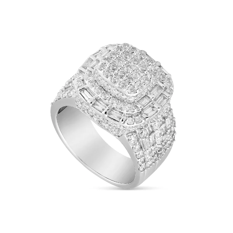 gold engagement ring for women-14 karat White Gold Men's Square Top Shape Statement Diamond Ring