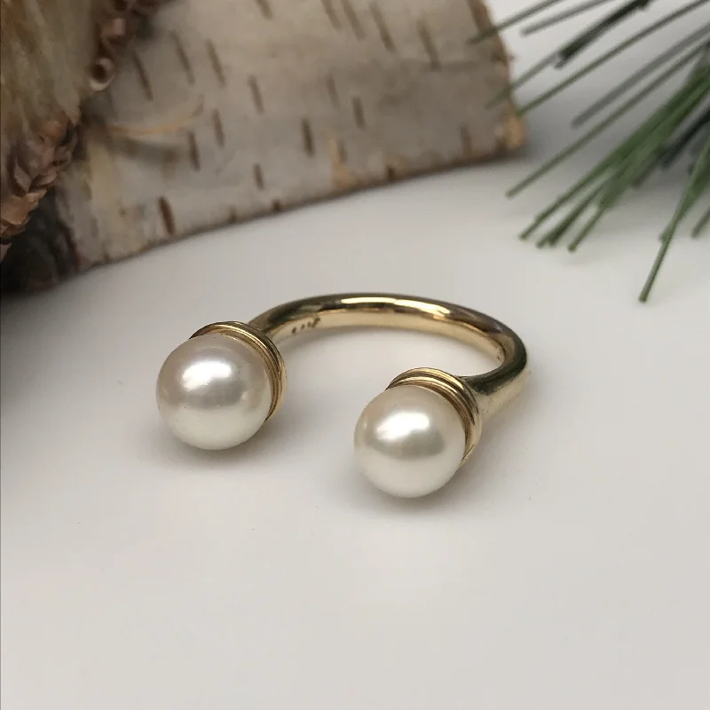 intricate band ladies ring-Double Pearl Open Ring