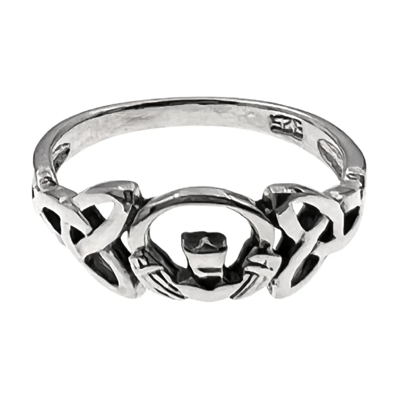 cluster setting ladies ring-Sterling Silver Celtic Claddagh Ring / SSR0078