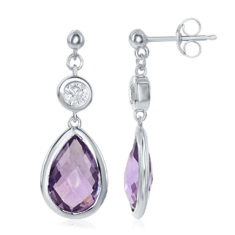 celestial constellation ladies earrings-Sterling Silver Purple Amethyst Teardrop Earrings