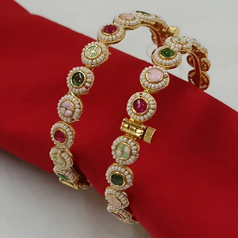 micro-pave ladies bracelet-Padmawati Bangles Gold Plated Kundan Openable Bangles Set