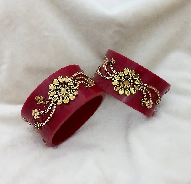 leather ladies bracelet-Sejal Maroon Color Austrian Stone Bangle Set  - 1403749