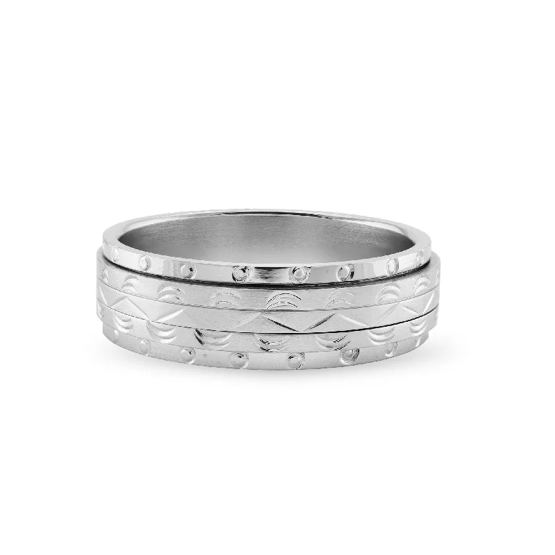 elegant ladies ring-Pattern Groove Center With Circular Groove Edges Stainless Steel Spinner Center Ring / SRJ2138