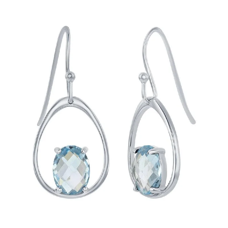 chandelier ladies earrings-Sterling Silver Open Pear-Shaped Four-Prong Blue Topaz Earrings