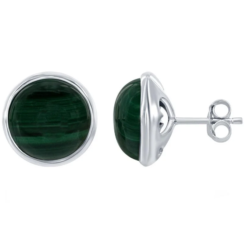 two-piece set ladies earrings-Classic Women's Earrings - Sterling Silver Malachite Stud Post Back Closure | D-6713