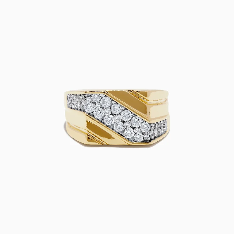 white gold engagement ring for women-Men's 14K Yellow Gold and Diamond Ring