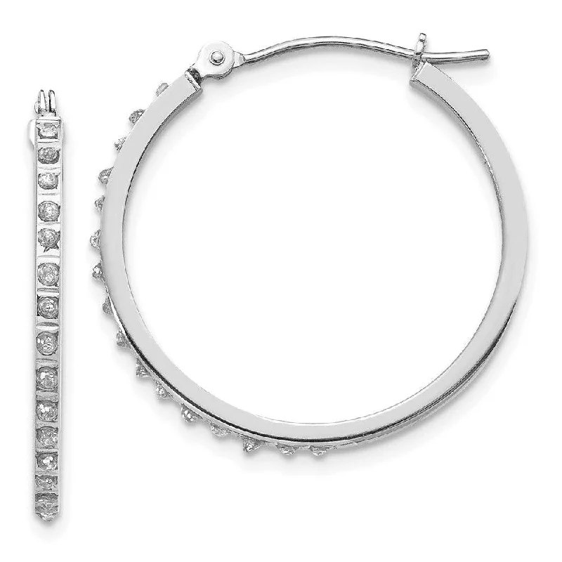 artistic abstract ladies earrings-14k White Gold Diamond Fascination Round Hinged Hoop Earrings