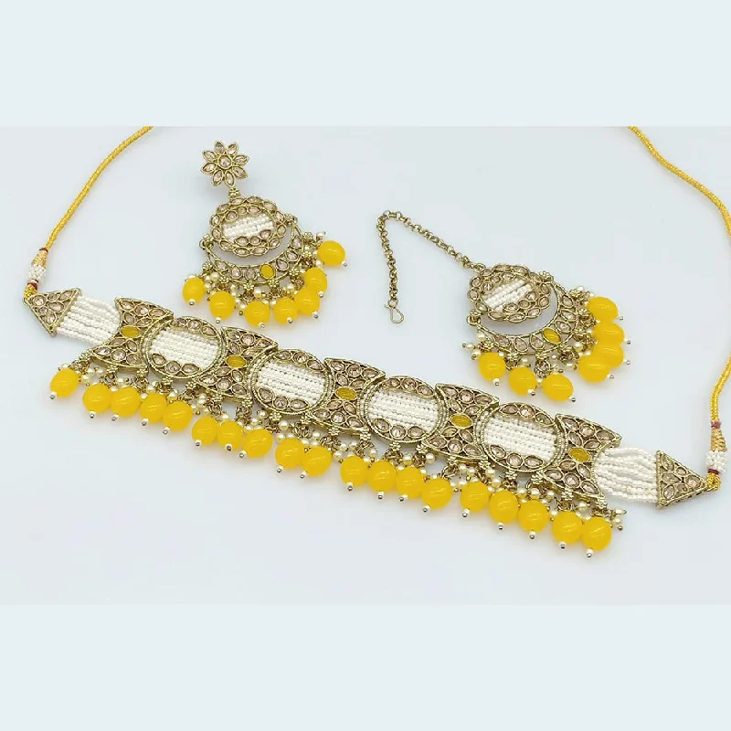 floral pattern ladies necklace-Rani Sati Jewels Crystal Stone Choker Necklace Set