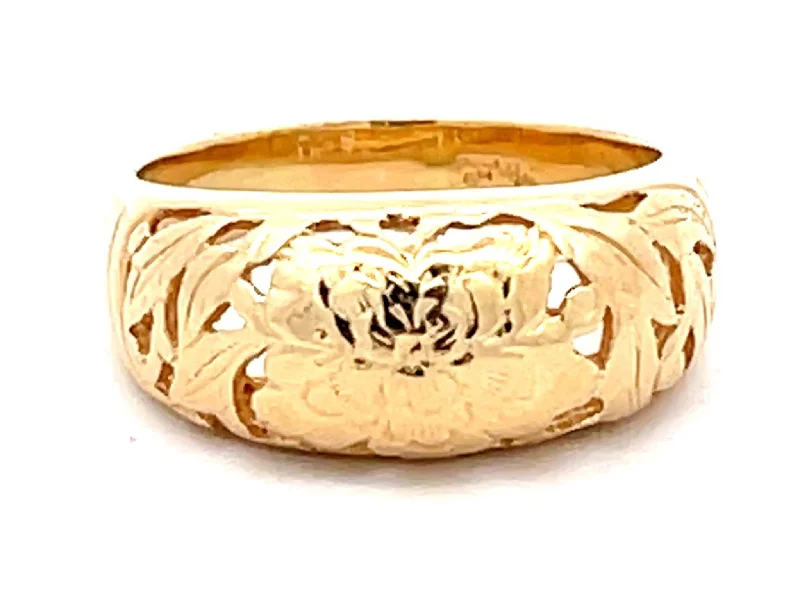 minimalist thin band ladies ring-Mings Chrysanthemum Cutout Band Ring in 14k Yellow Gold