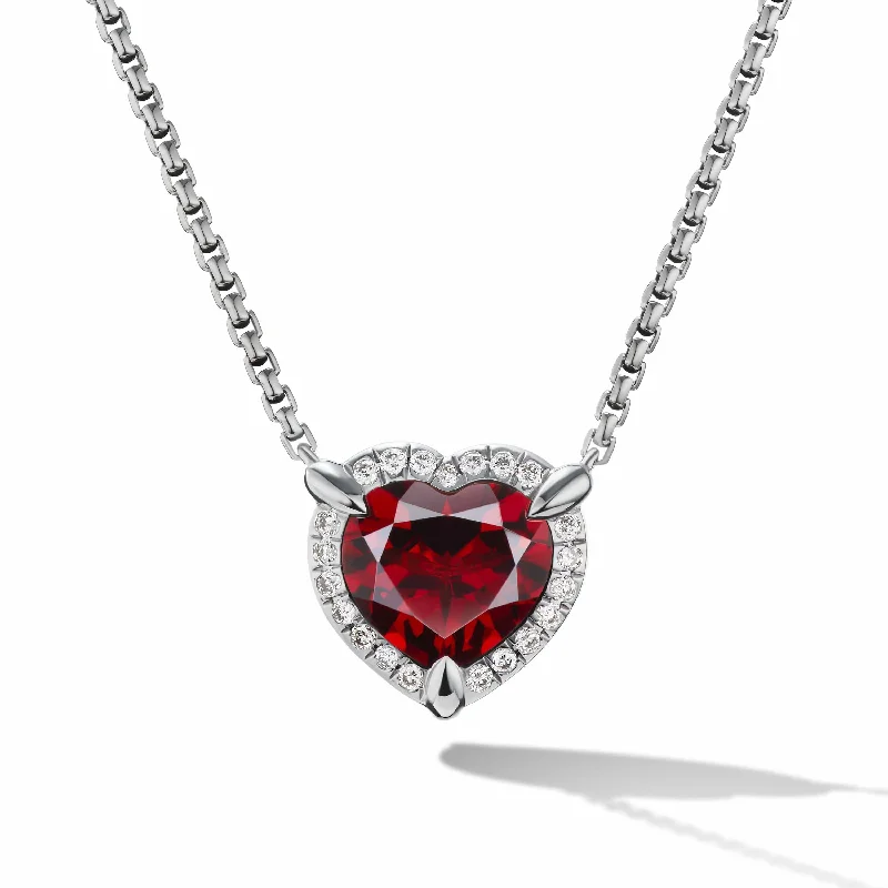 elegant bridal pearl ladies necklace-Heart Pendant Necklace in Garnet