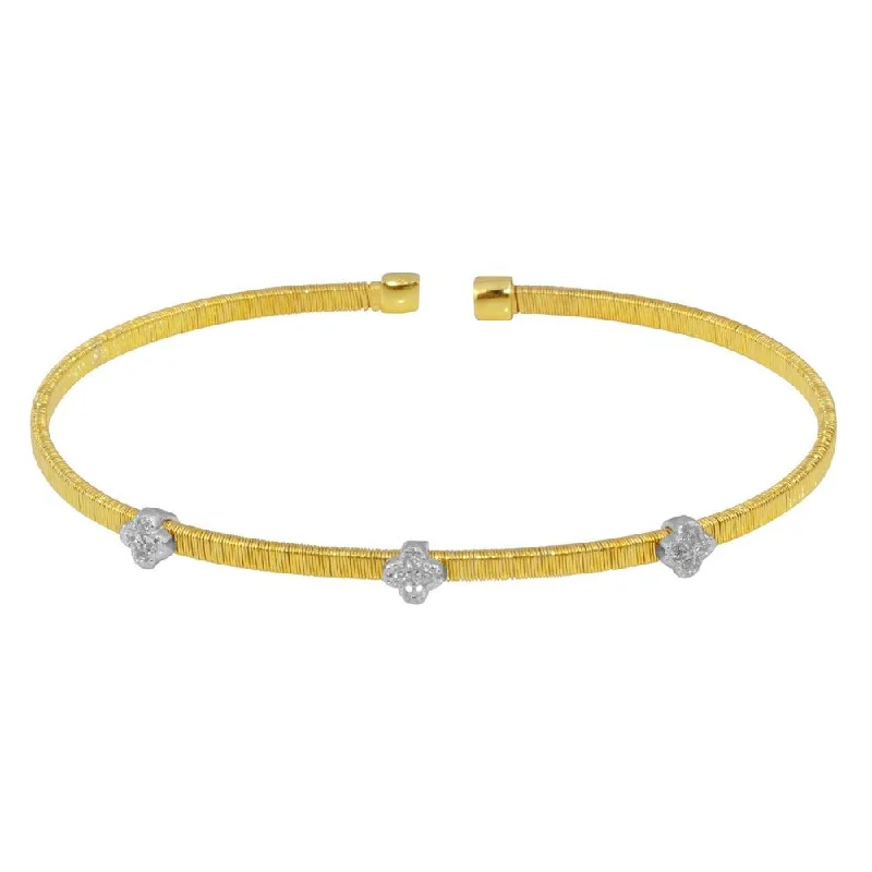 blue topaz ladies bracelet-Gold Plated 925 Sterling Silver Three Clover Cuffs with CZ- ARB00009GP