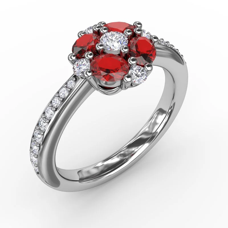 solitaire engagement ring for women-Floral Ruby and Diamond Ring R1536R