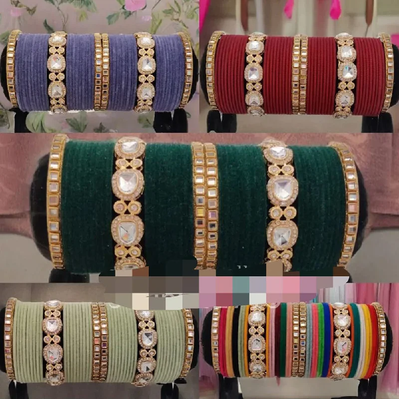 fine jewelry ladies bracelet-Manisha Jewellery Kundan Velvet Bangles Set