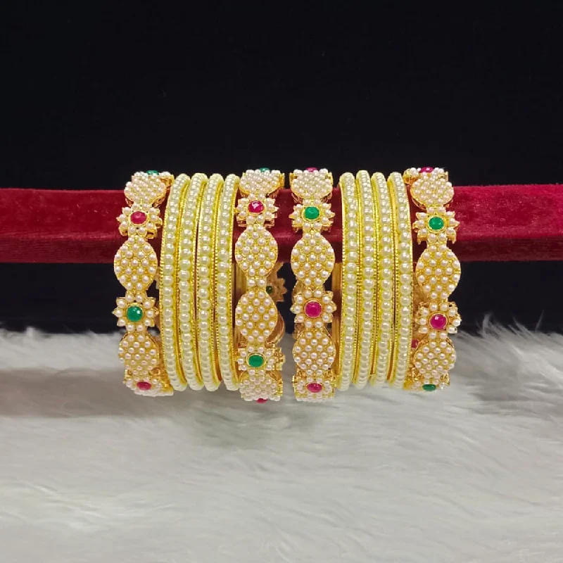 infinity ladies bracelet-Pooja Bangles Gold Plated Pota Stone And Pearls Bangles Set