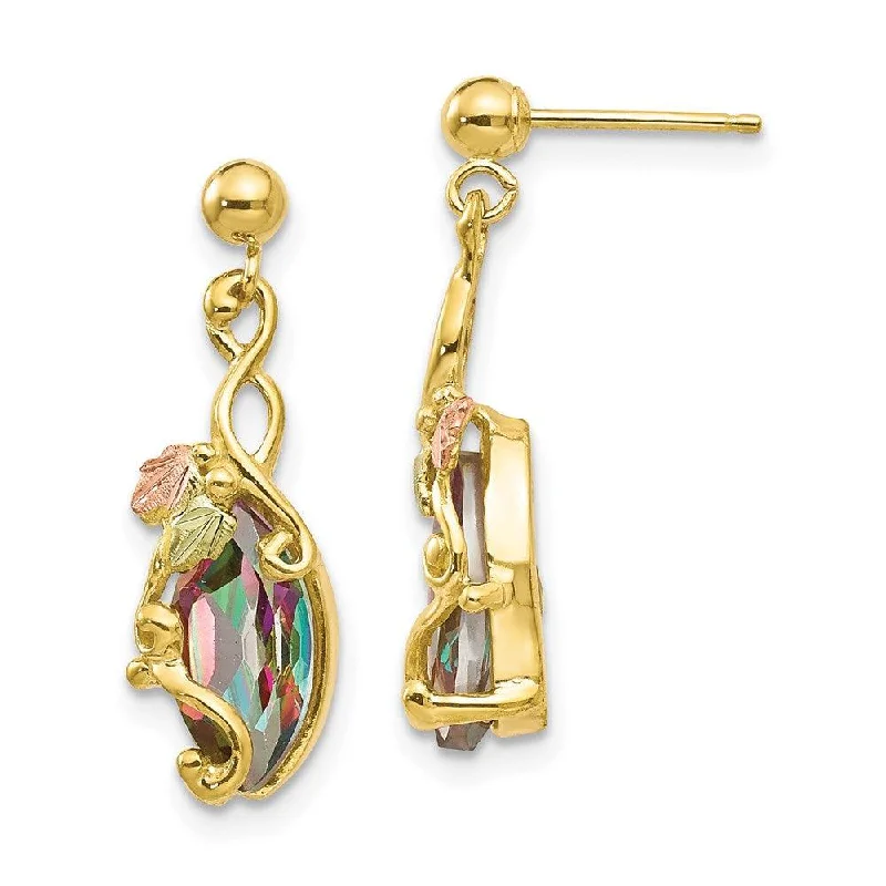 big hoop ladies earrings-10k Tri-color Black Hills Gold Mystic Topaz Post Dangle Earrings