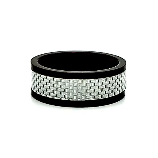 intricate band ladies ring-Polished Carbon Inlay Stainless Steel Ring / PRJ2227