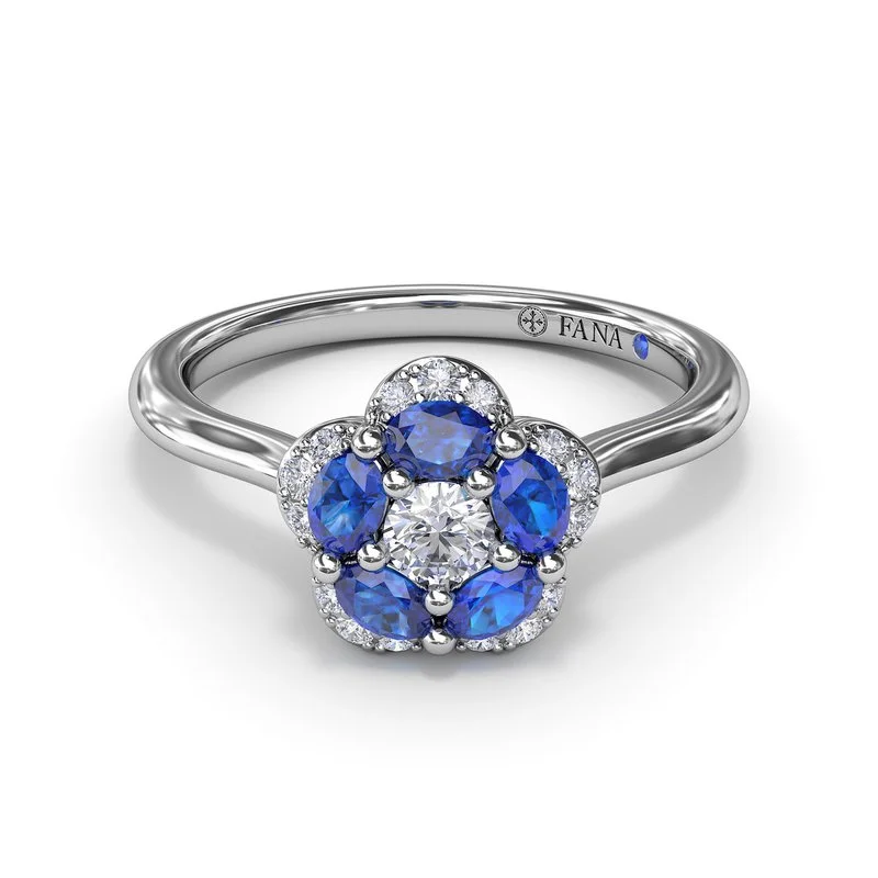 celestial theme engagement ring for women-Floral Sapphire and Diamond Ring R1848S