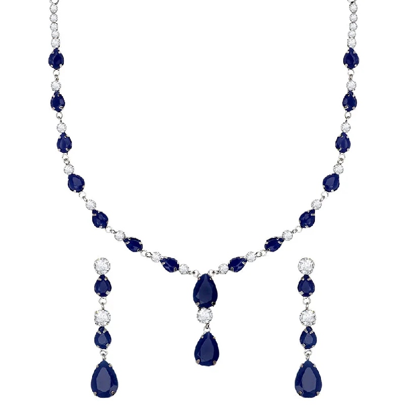 white gold ladies necklace-Mahi Rhodium Plated Cute & Delicate Dark Blue Crystals Necklace Set for Women (NL1103804RDBlu)