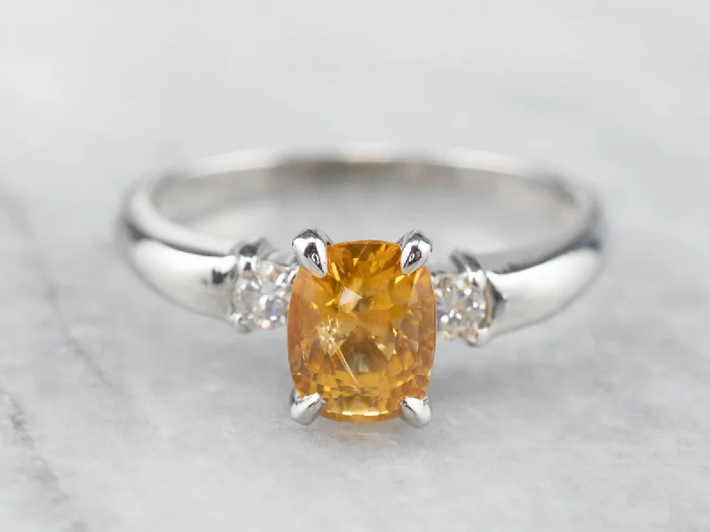 cushion-cut halo engagement ring for women-Yellow Sapphire Platinum and Diamond Ring