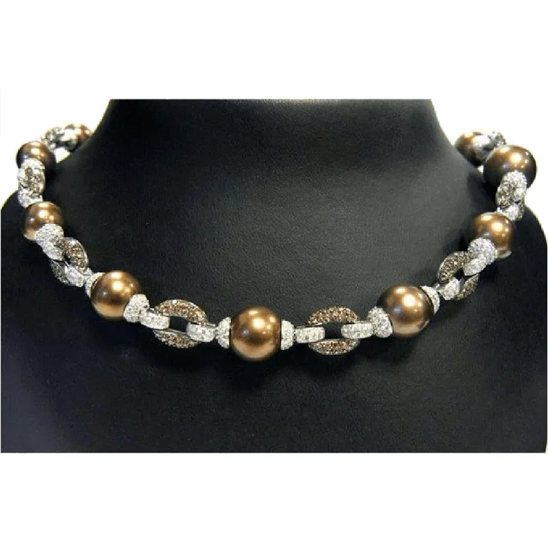 infinity ladies necklace-Brown Pearl Necklace with Diamond Accents