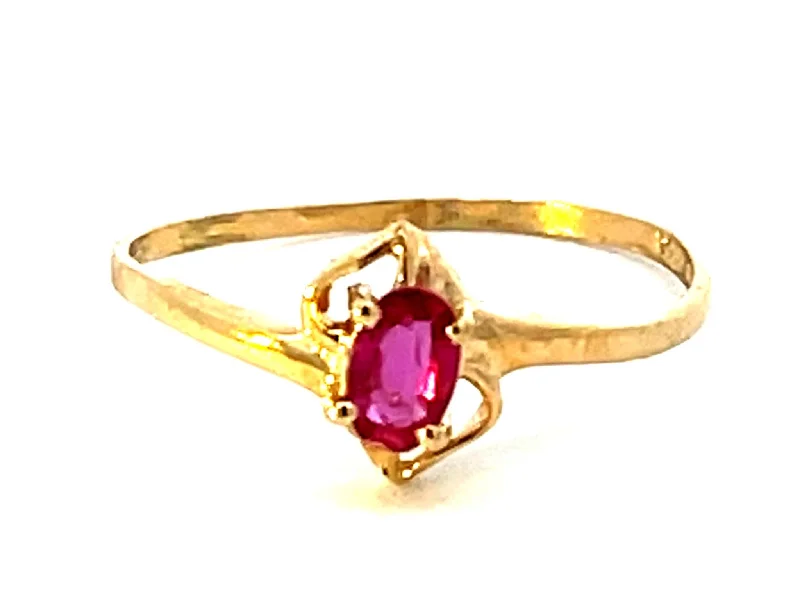 milgrain edge ladies ring-Red Ruby Ring in 14k Yellow Gold