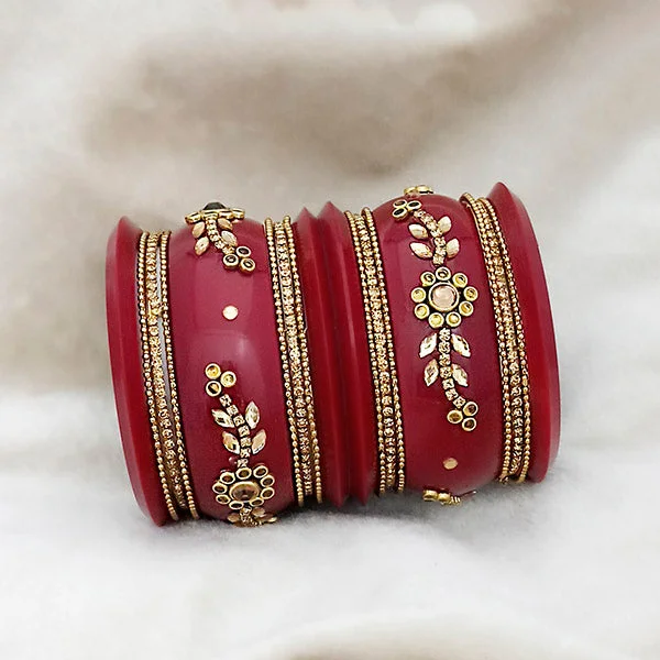 braided ladies bracelet-Sejal Maroon Color Austrian Stone Bangle Set  - 1403760A