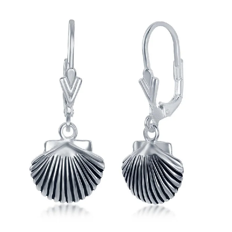 layered chain ladies earrings-Sterling Silver Oxidized Sea Shell Earrings