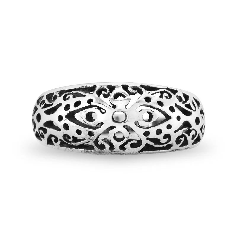 east-west setting ladies ring-Sterling Silver Floral Design Ring / SSR0160