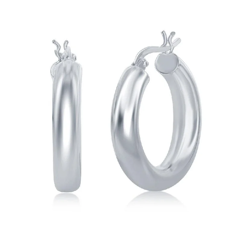 sunburst ladies earrings-Sterling Silver High-Polished Hoop Earrings, 5 x 25 mm