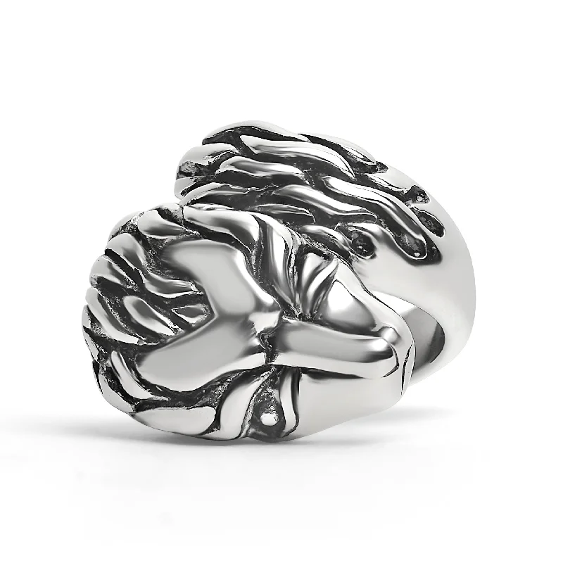 delicate band ladies ring-Large Detailed Fox Stainless Steel Ring / SCR4006