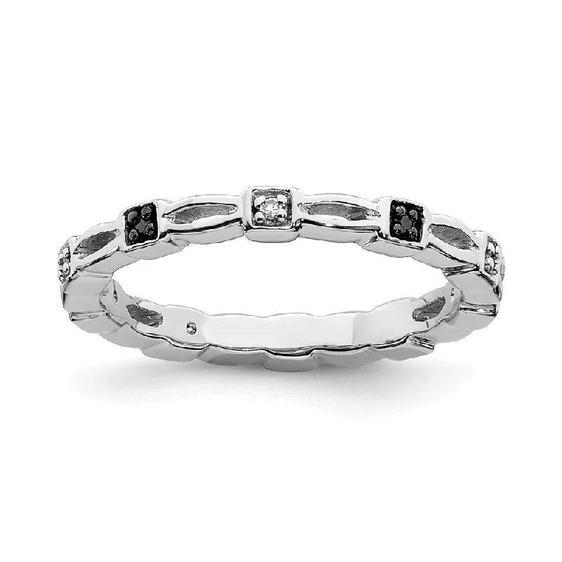 oval halo engagement ring for women-Sterling Silver Stackable Expressions Black & White Diamond Ring | QSK1058