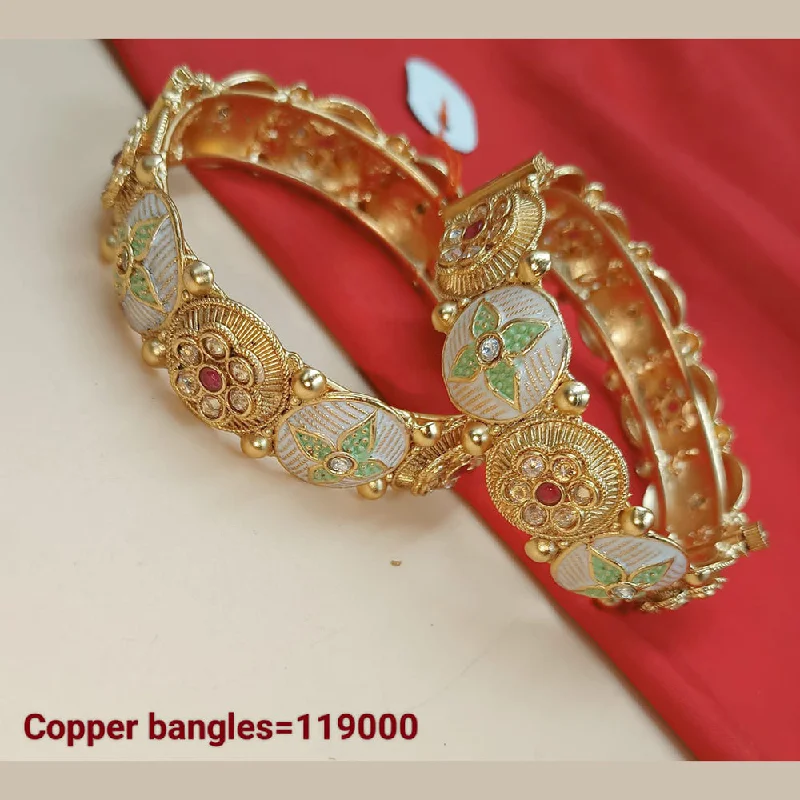 crystal charm ladies bracelet-Padmawati Bangles Gold Plated Pota Stone Bangles Set