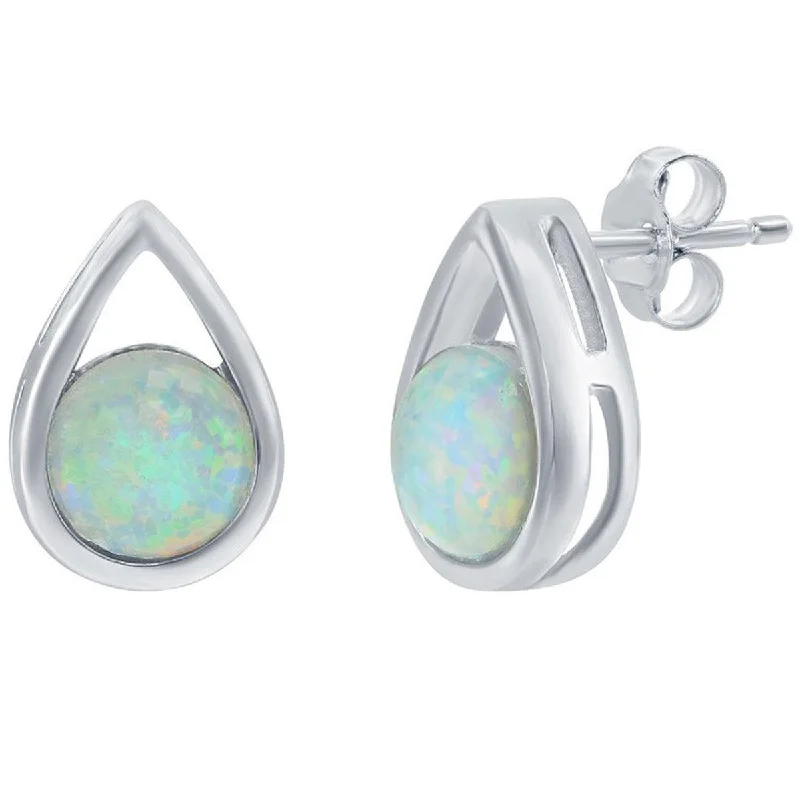 fashion jewelry ladies earrings-Opalata Women's Earrings - Sterling Silver Pearshaped with Round Opal Stud | D-8167